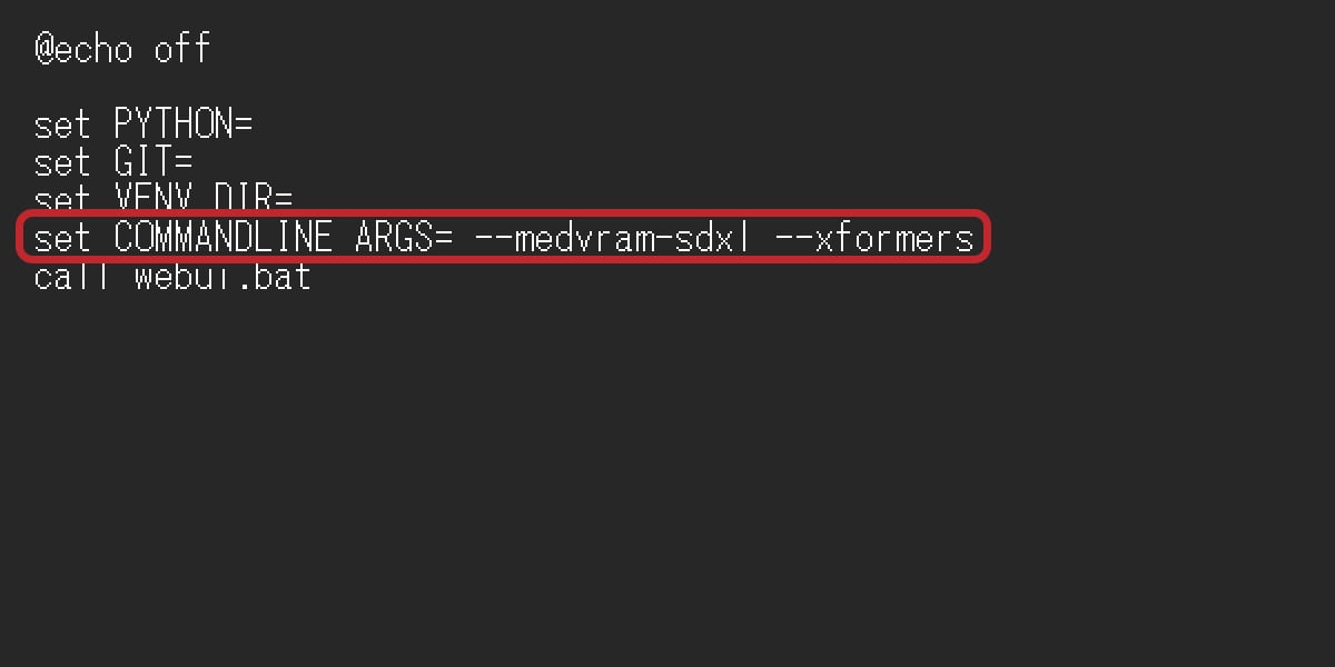 Example of xformers command for webui-user