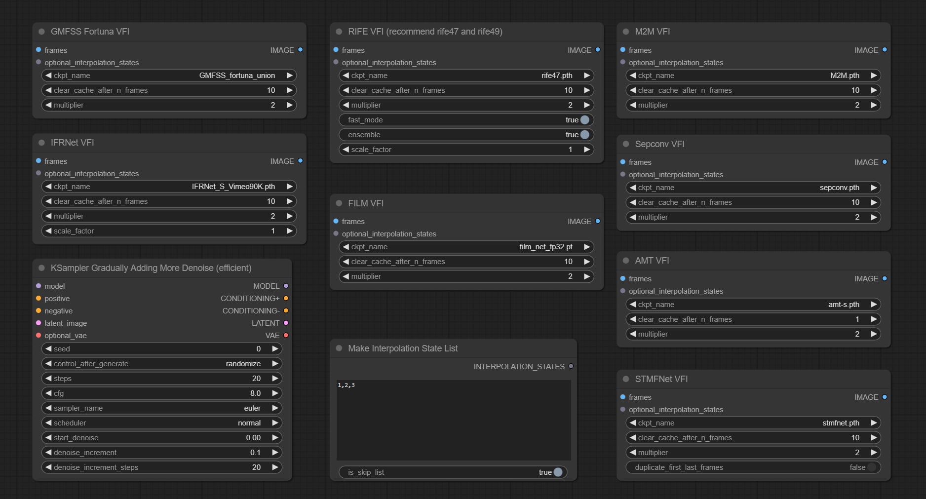 Nodes in ComfyUI Frame Interpolation (ComfyUI VFI)