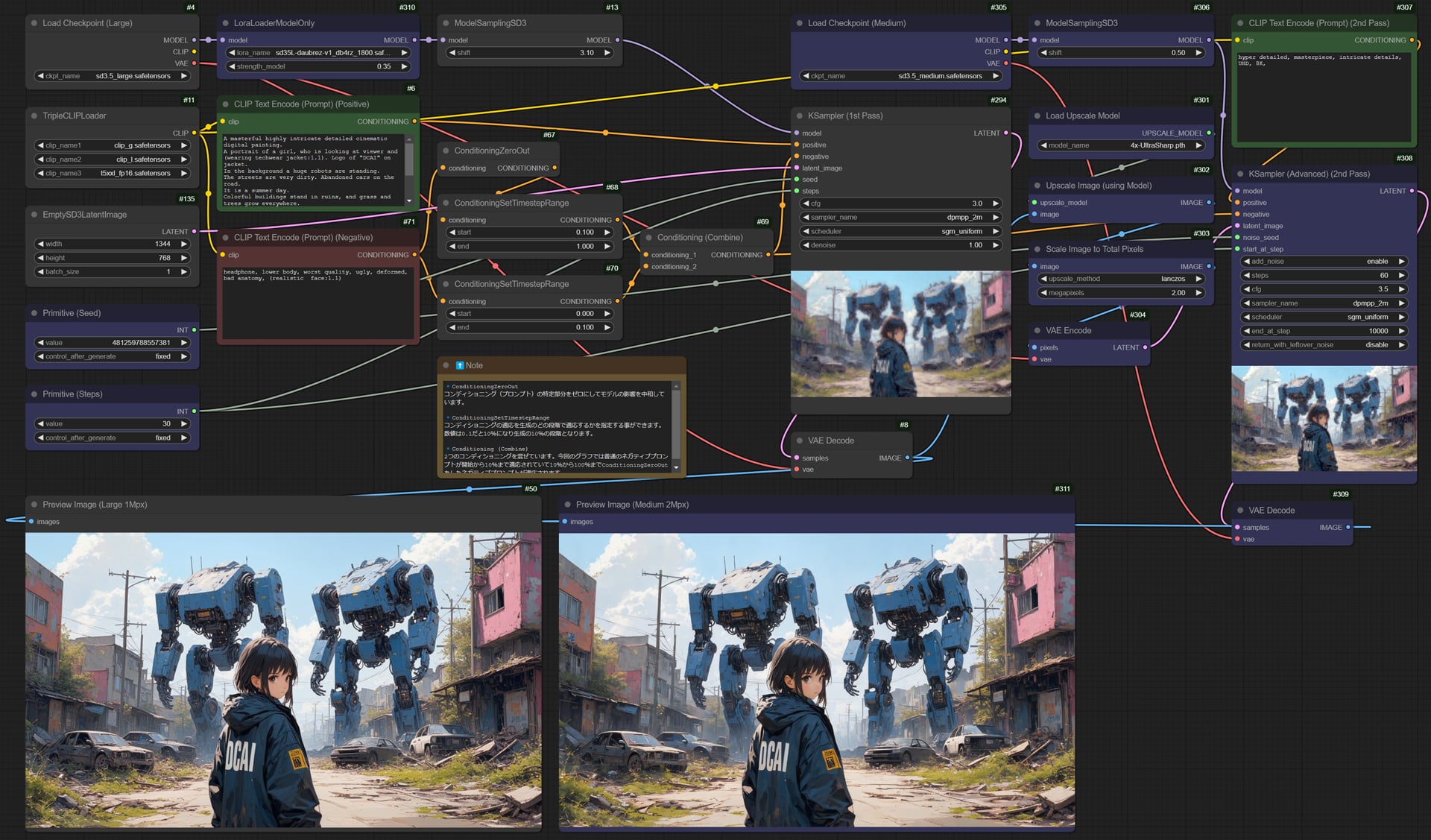 Stable Diffusion 3.5 Largeワークフローカスタム全体図