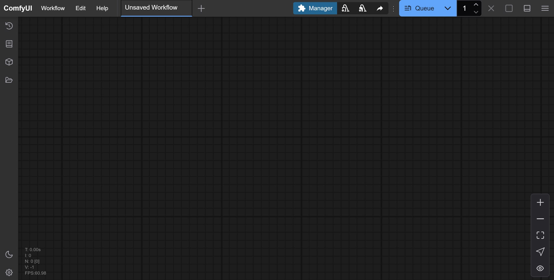 Main menu of ComfyUI