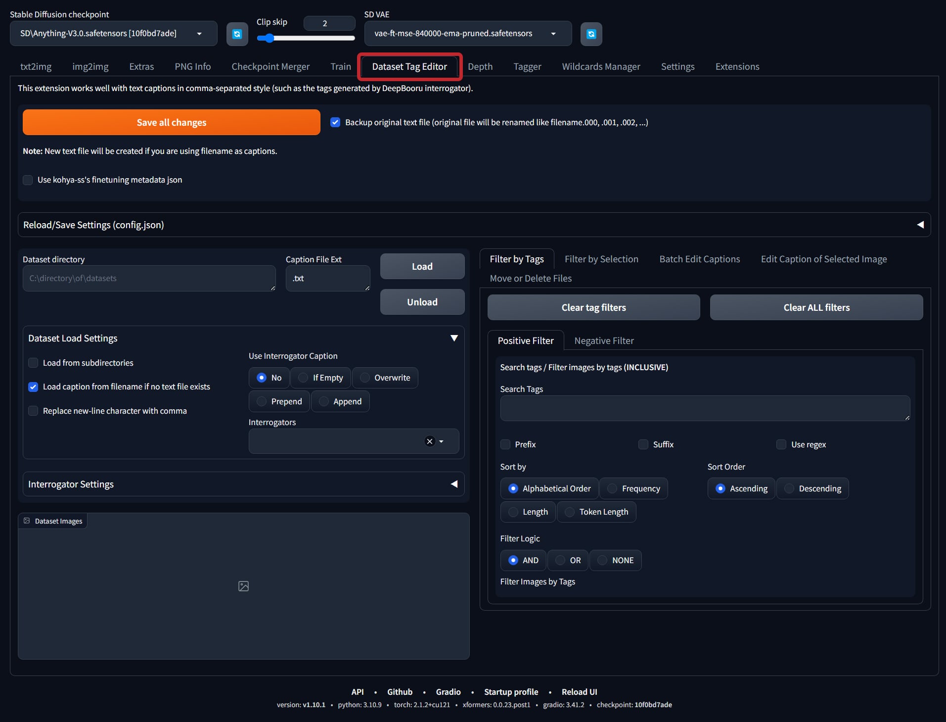 Dataset Tag Editor page