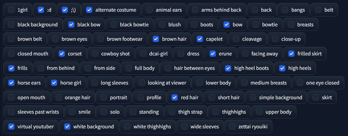 Caption tag list - after selecting unnecessary tags