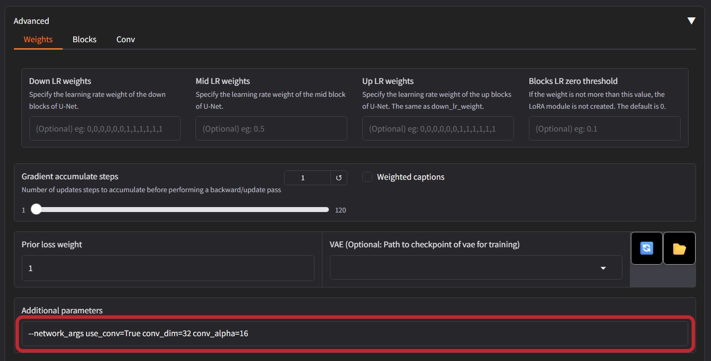 Location of Additional parameters